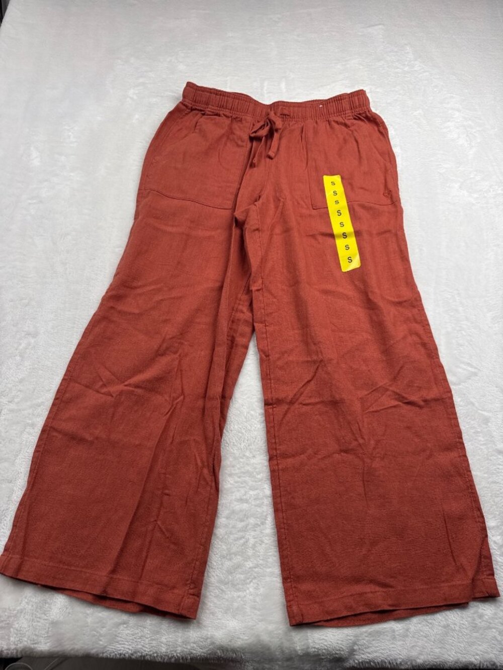 Roxy Womens Linen Blend Wide-Leg Pants Small Rust Elastic Waist
